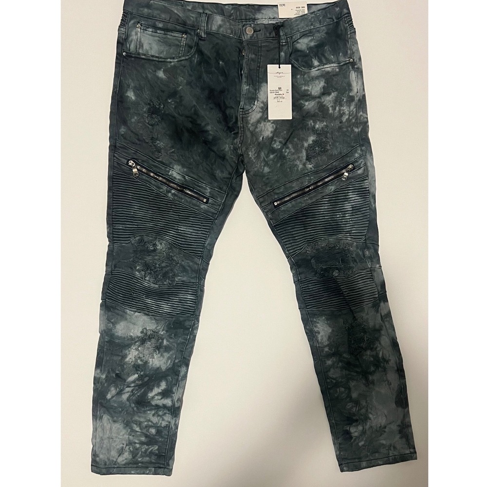 DOPE Black and Gray Tie-Dye Moto Zip Jeans